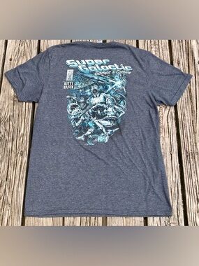 Mens L Gildan Super Galactic Games & Comics Shop Graphic Hero Logo Tee Tshirt